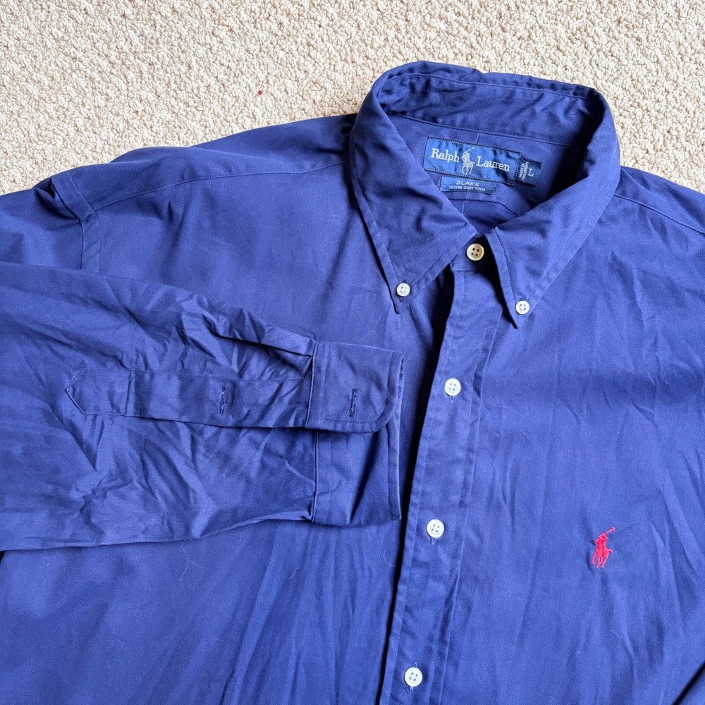 Ralph Lauren Blake Shirt Mens Large Navy Blue Cotton Long Sleeve Button Down